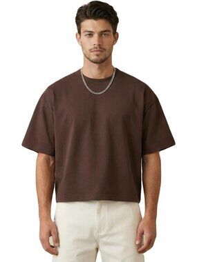 Boxy Cropped Heavyweight Cotton T-Shirt for Men, Oversized Drop Shoulder Tee